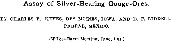 assay of silver bearing gouge ores