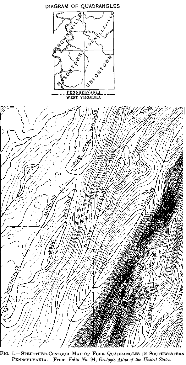 structure contour map of four quadrangles