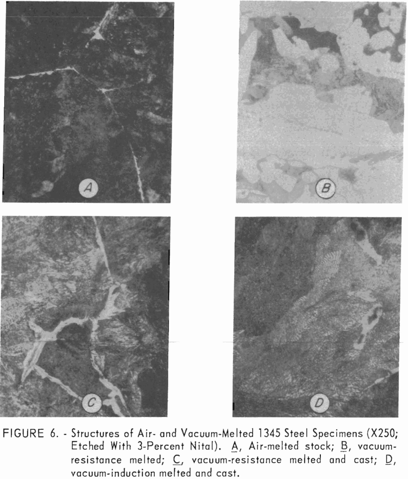 structures of air- vacuum-melted steel specimens