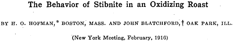 behavior of stibnite in an oxidizing roast