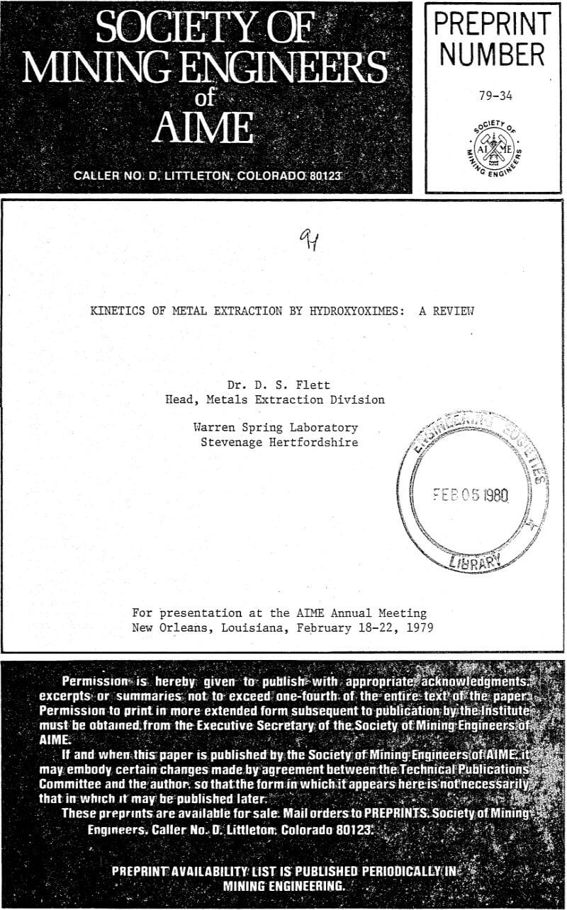 kinetics of metal extraction by hydroxyoximes