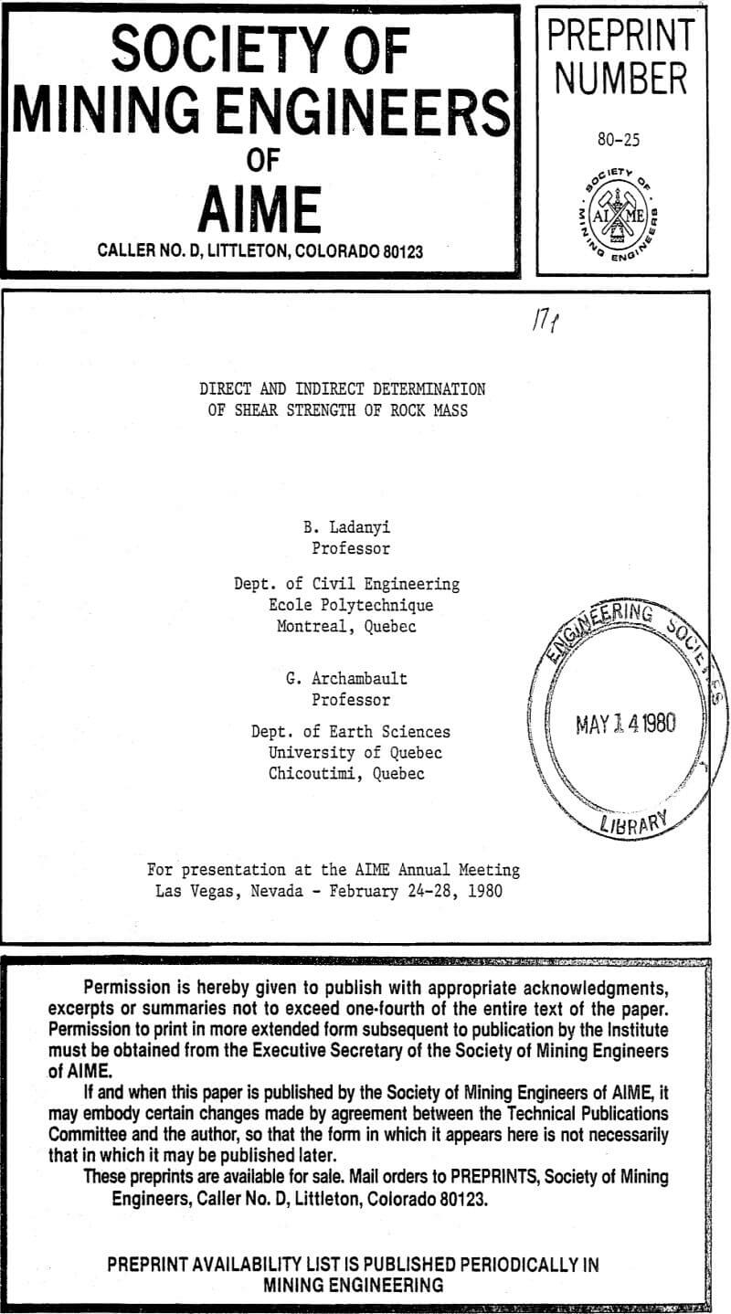 determination of shear strength of rock mass