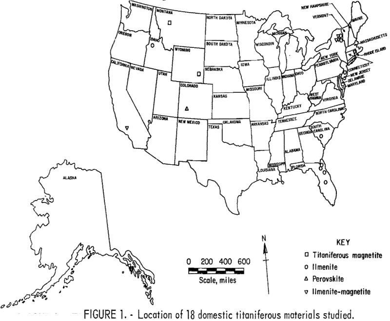 location of 18 domestic titaniferous materials