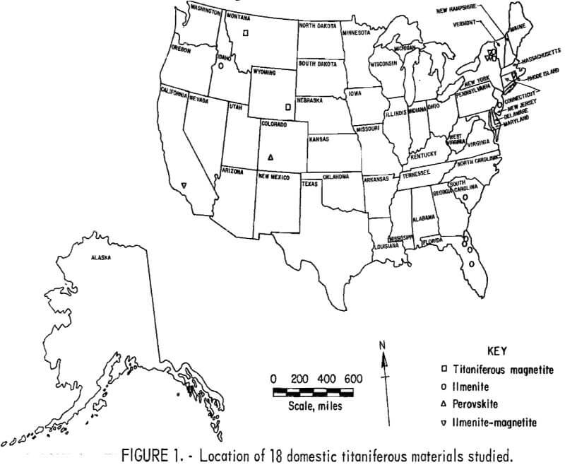 location of 18 domestic titaniferous materials