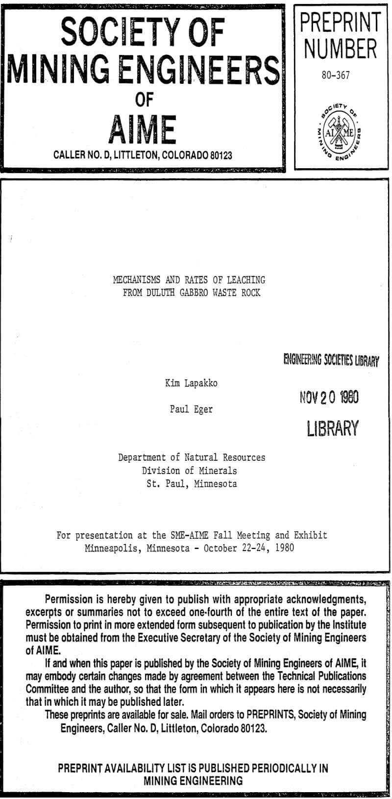 mechanisms and rates of leaching gabbro waste rock