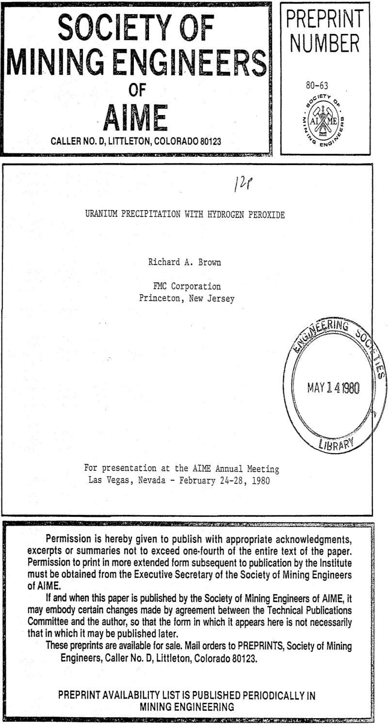 uranium precipitation with hydrogen peroxide