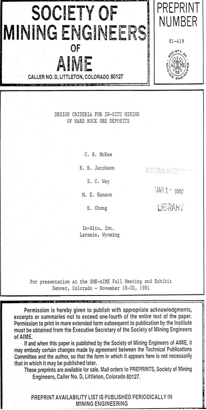 design criteria for in-situ mining of hard rock ore deposits