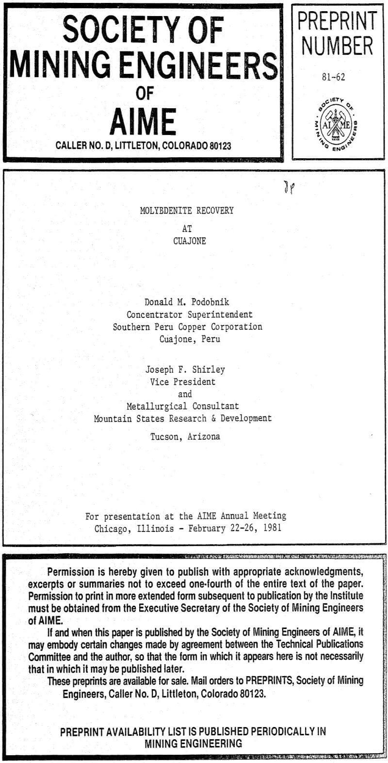 molybdenite recovery