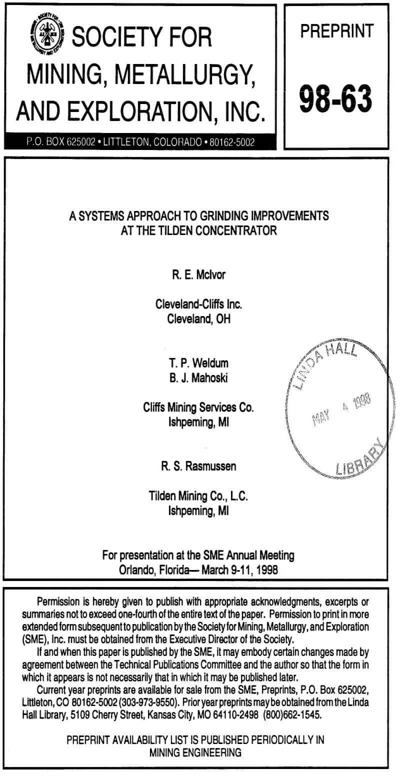 a systems approach to grinding improvements at the tilden concentrator