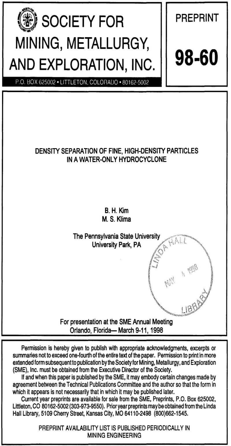 density separation of fine high-density particles in a water-only hydrocyclone (2)