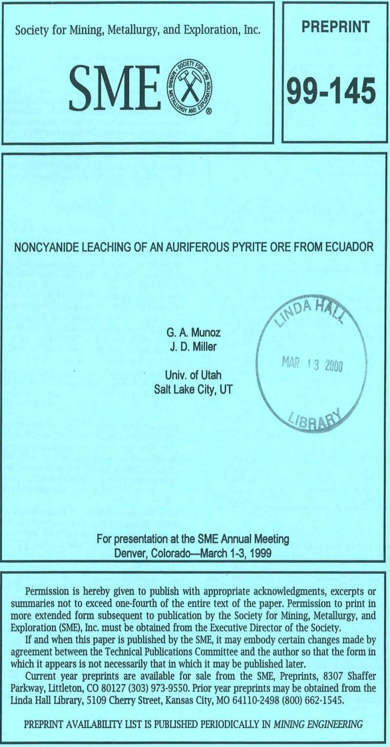 noncyanide leaching of an auriferous pyrite ore from ecuador