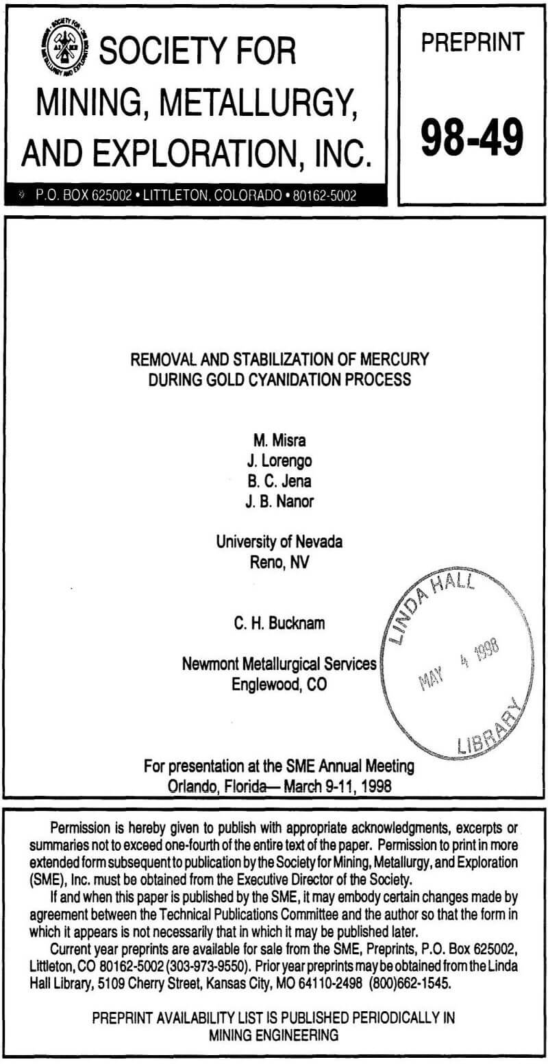 removal and stabilization of mercury during gold cyanidation process