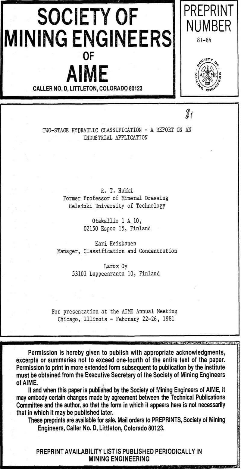 two-stage hydraulic classification