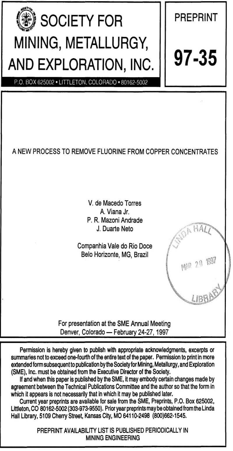 a new process to remove fluorine from copper concentrates