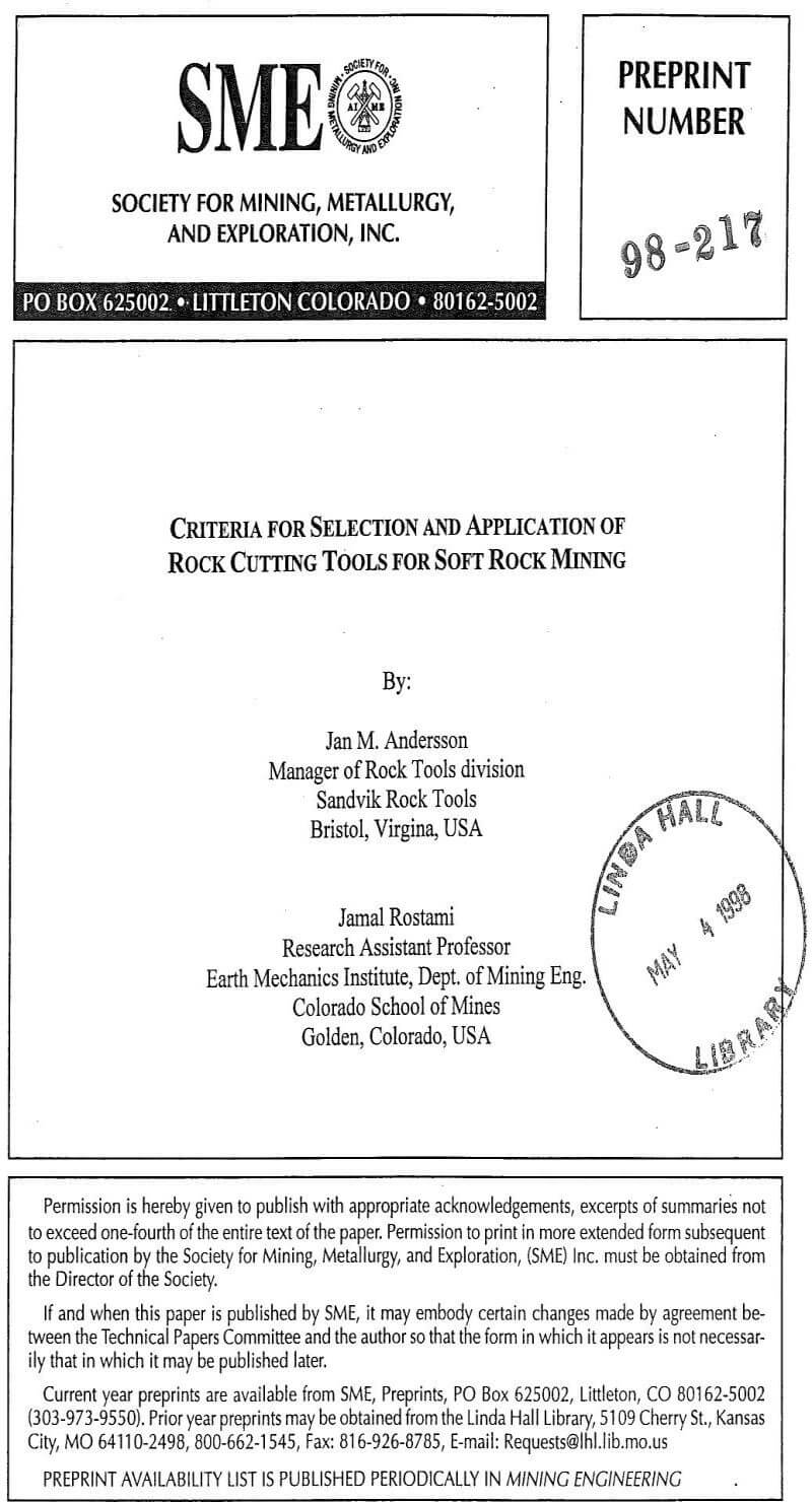 criteria for selection and application of rock cutting tools for soft rock mining