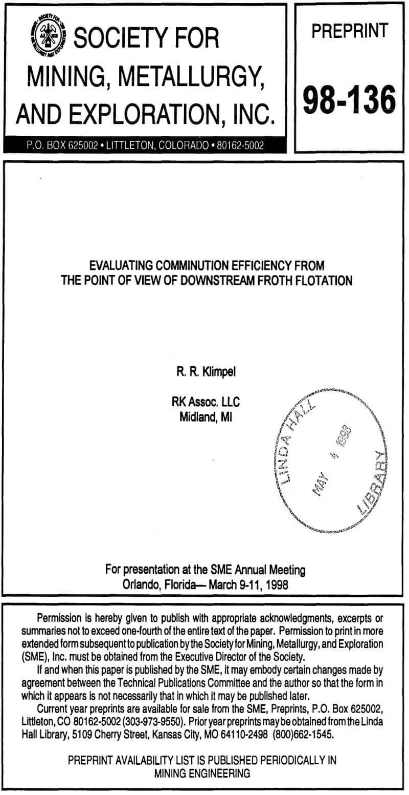 evaluating comminution efficiency from the point of view of downstream froth flotation