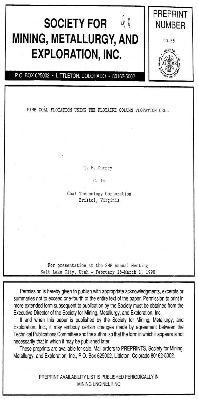 fine coal flotation using the flotaire column flotation cell