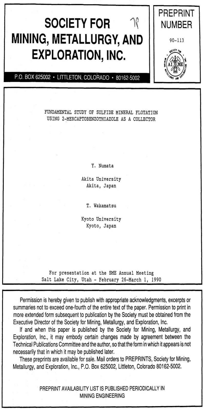 fundamental study of sulfide mineral flotation using 2-mercaptobenzothiazole as a collector