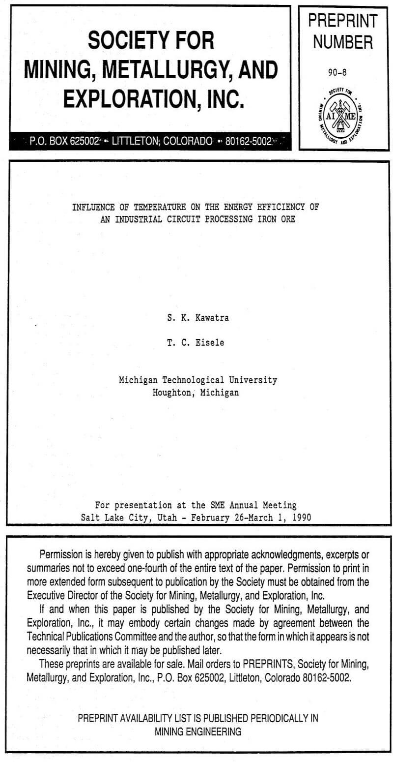 influence of temperature on the energy efficiency of an industrial circuit processing iron ore