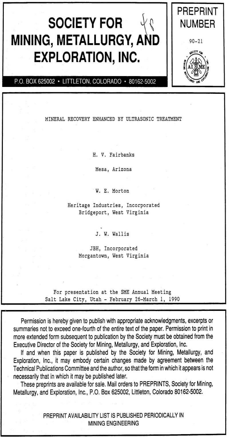 mineral recovery enhanced by ultrasonic treatment