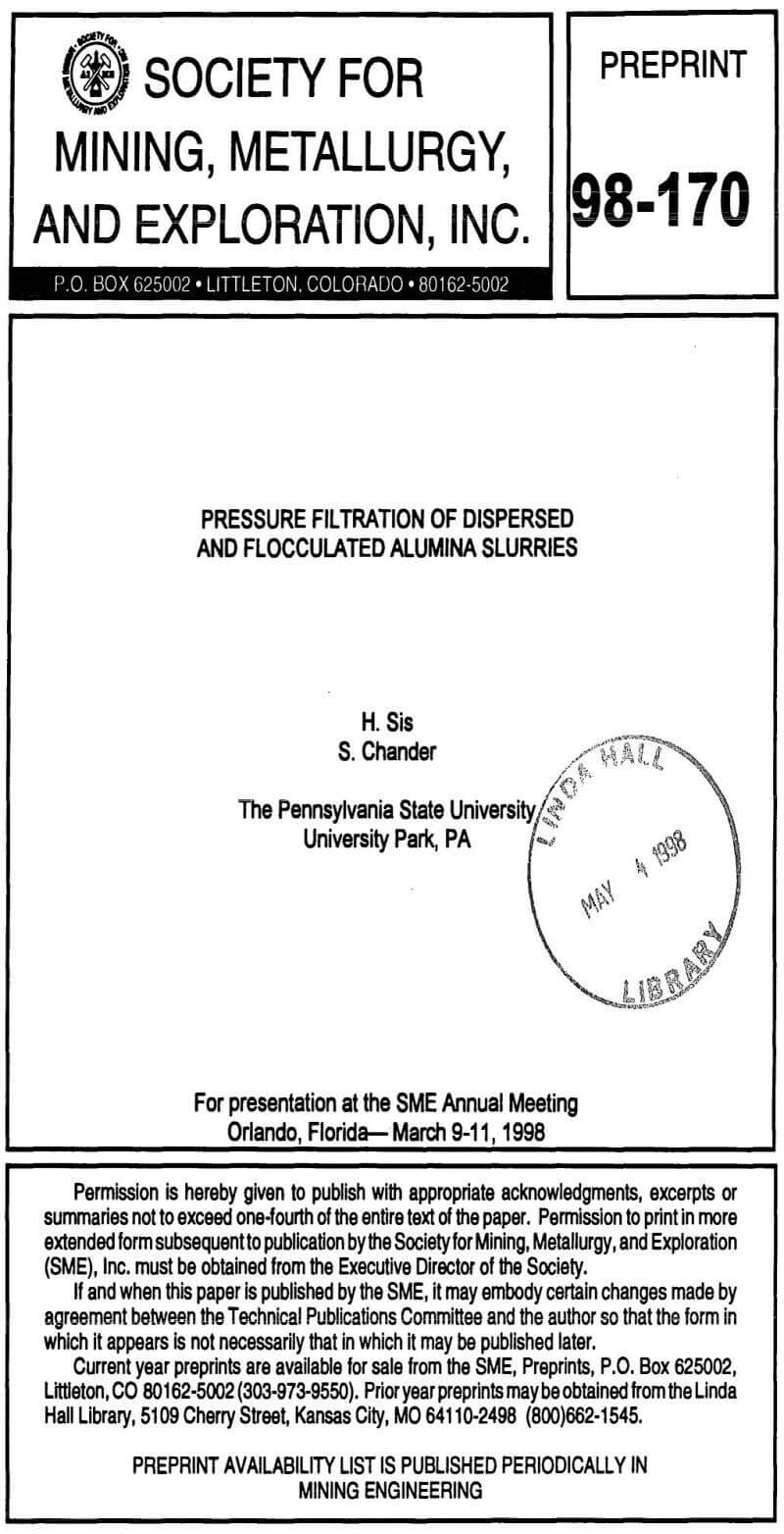 pressure filtration of dispersed and flocculated alumina slurries