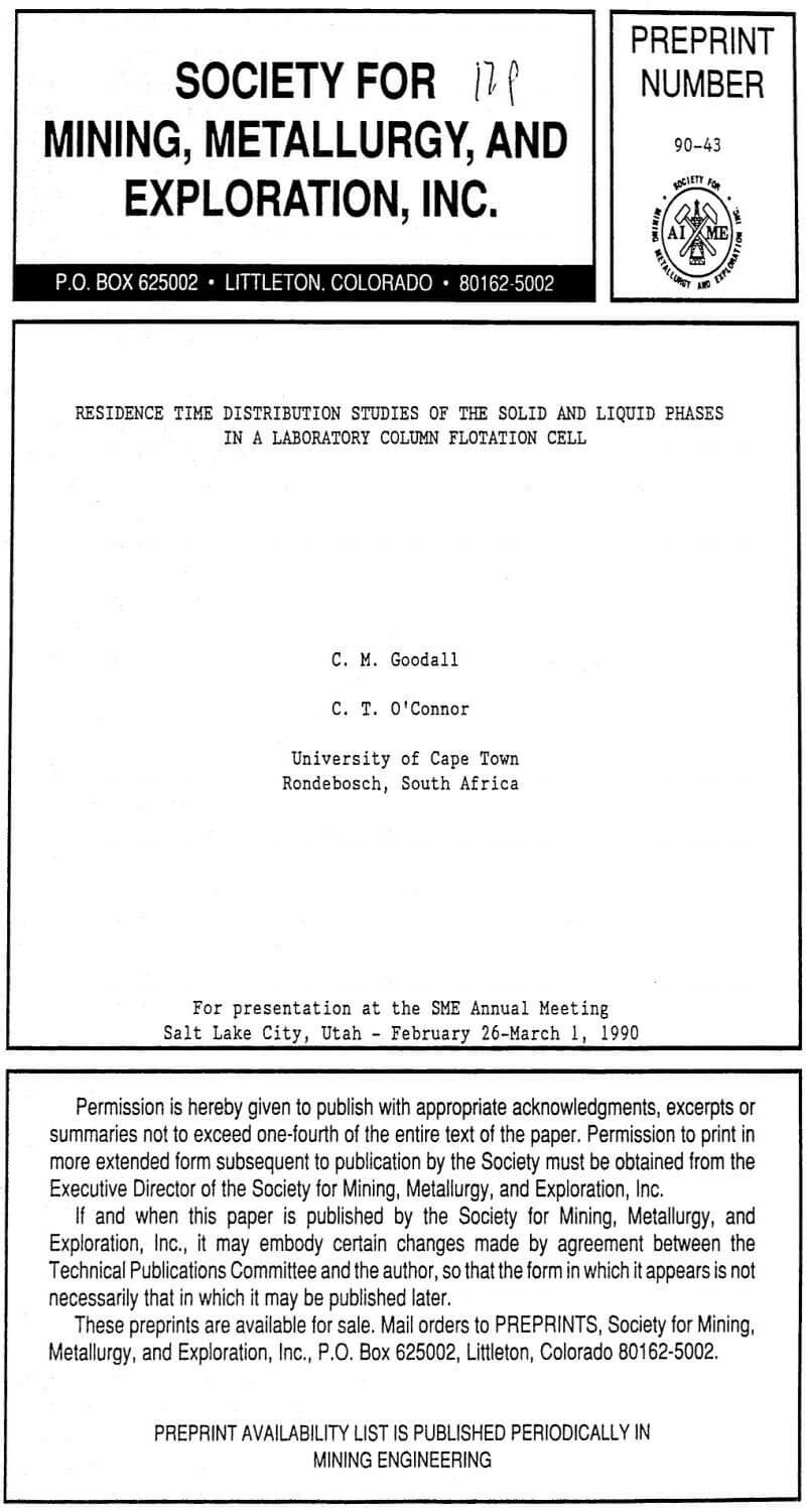 residence time distribution studies of the solid and liquid phases in a laboratory column flotation cell