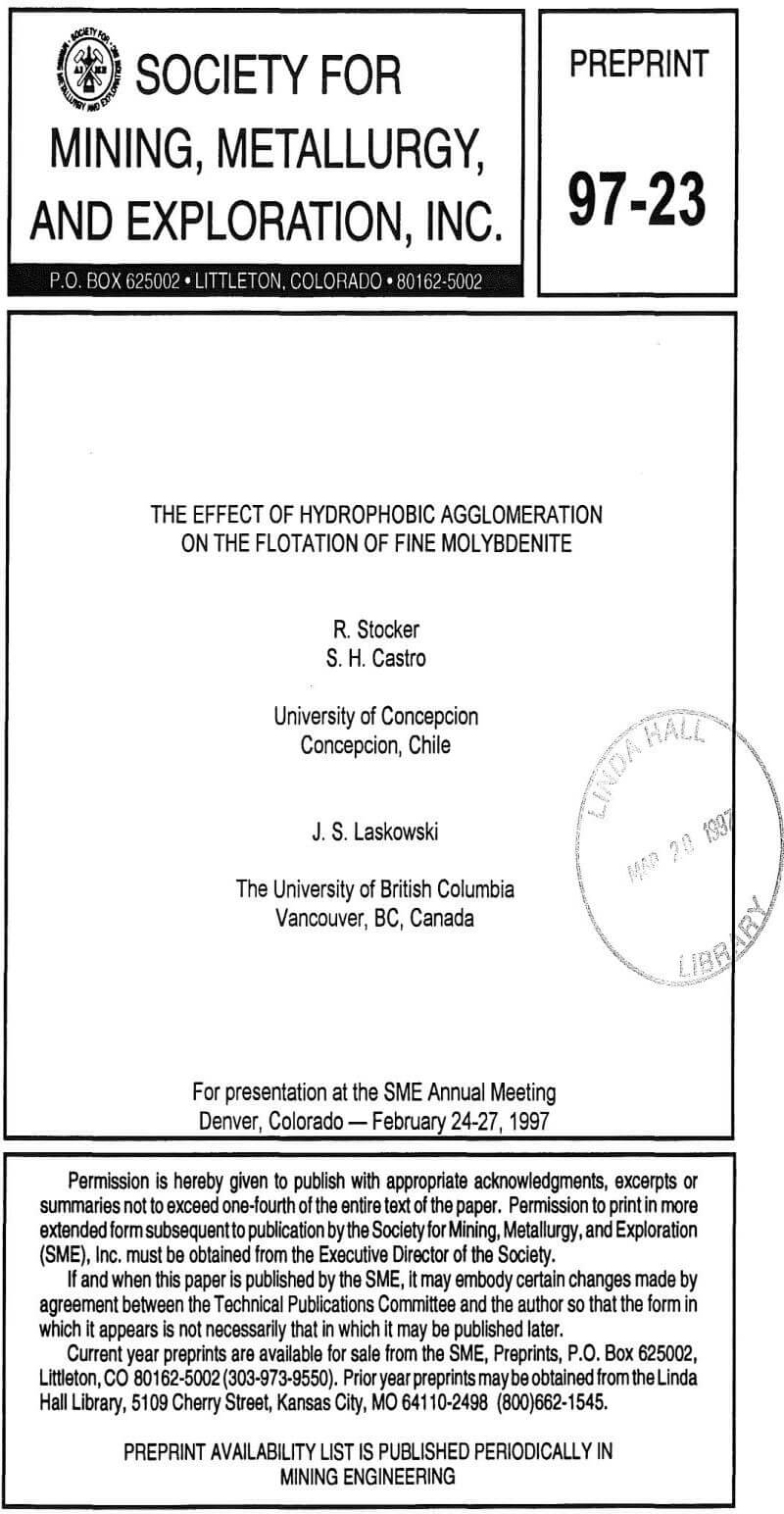 the effect of hydrophobic agglomeration on the flotation of fine molybdenite