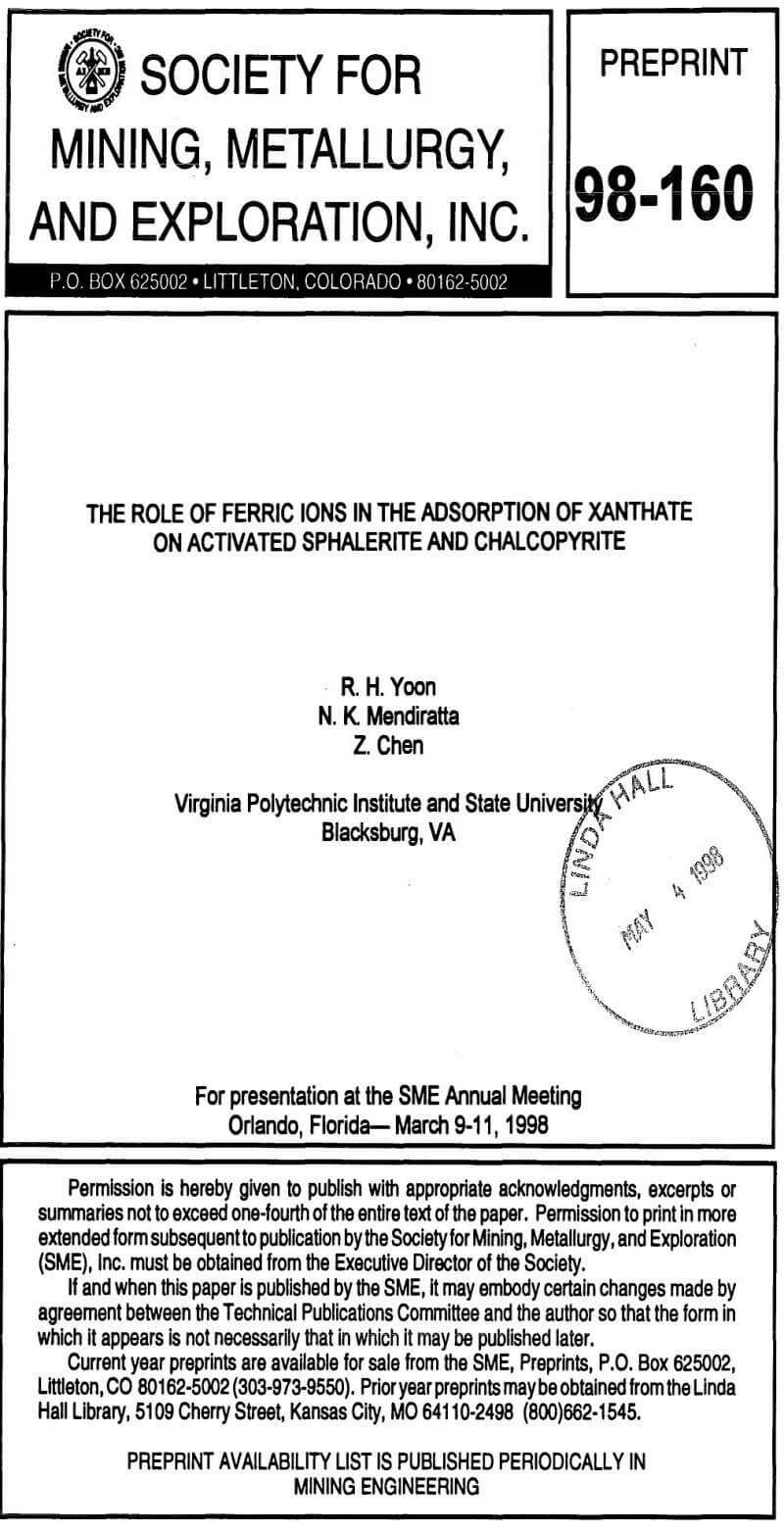 the role of ferric ions in the adsorption of xanthate on activated sphalerite and chalcopyrite