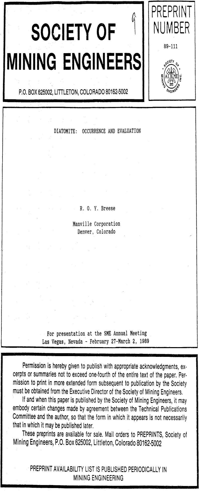 diatomite occurrence and evaluation