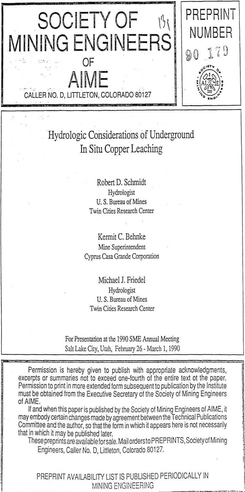 hydrologic considerations of underground in situ copper leaching