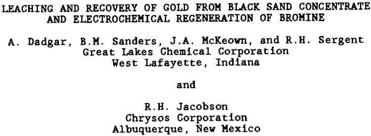 leaching and recovery of gold from black sand concentrate and electrochemical regeneration of bromine