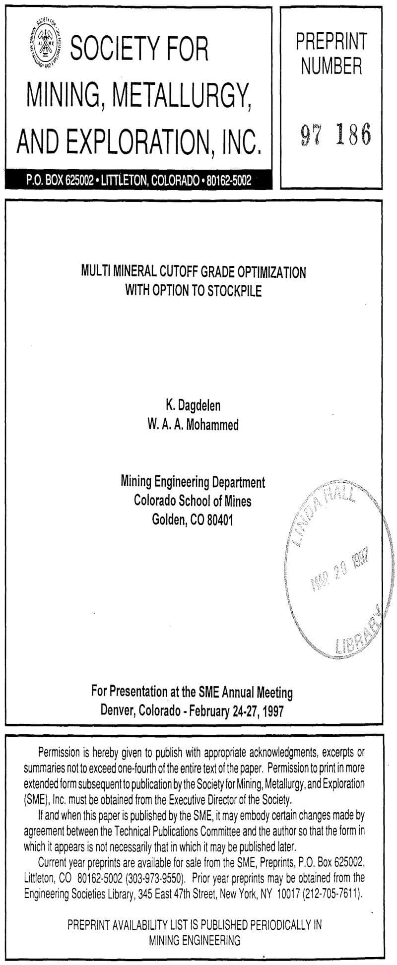 multi mineral cutoff grade optimization with option to stockpile