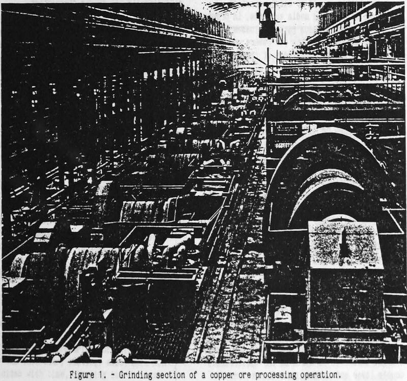 ore grinding section of a copper ore processing operation