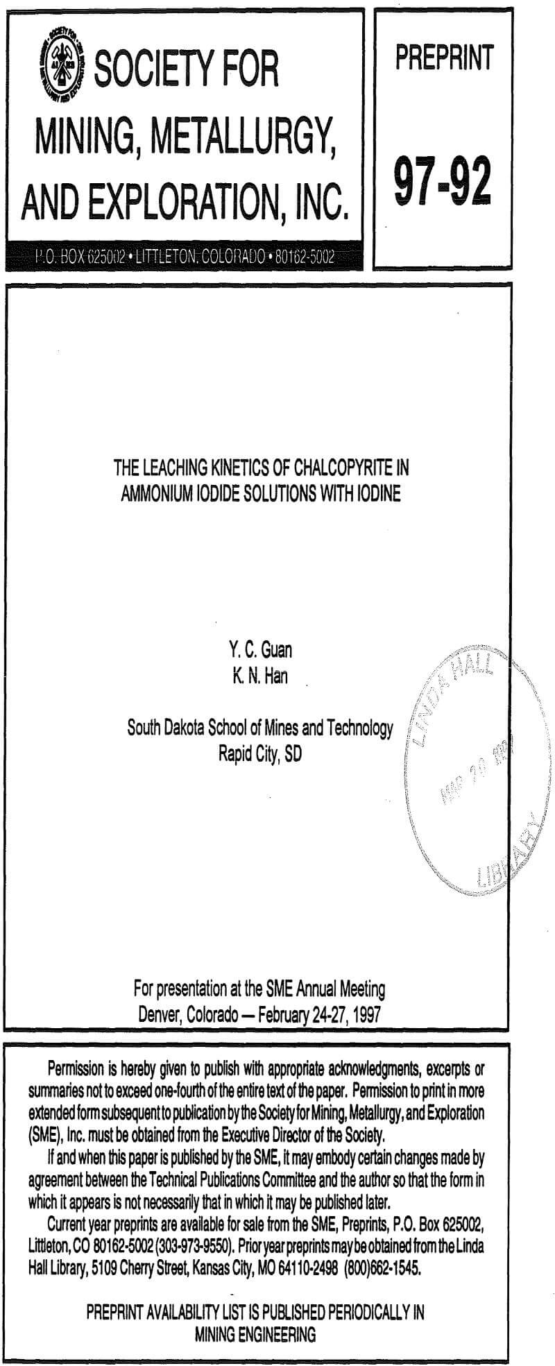 the leaching kinetics of chalcopyrite in ammonium iodide solutions with iodine