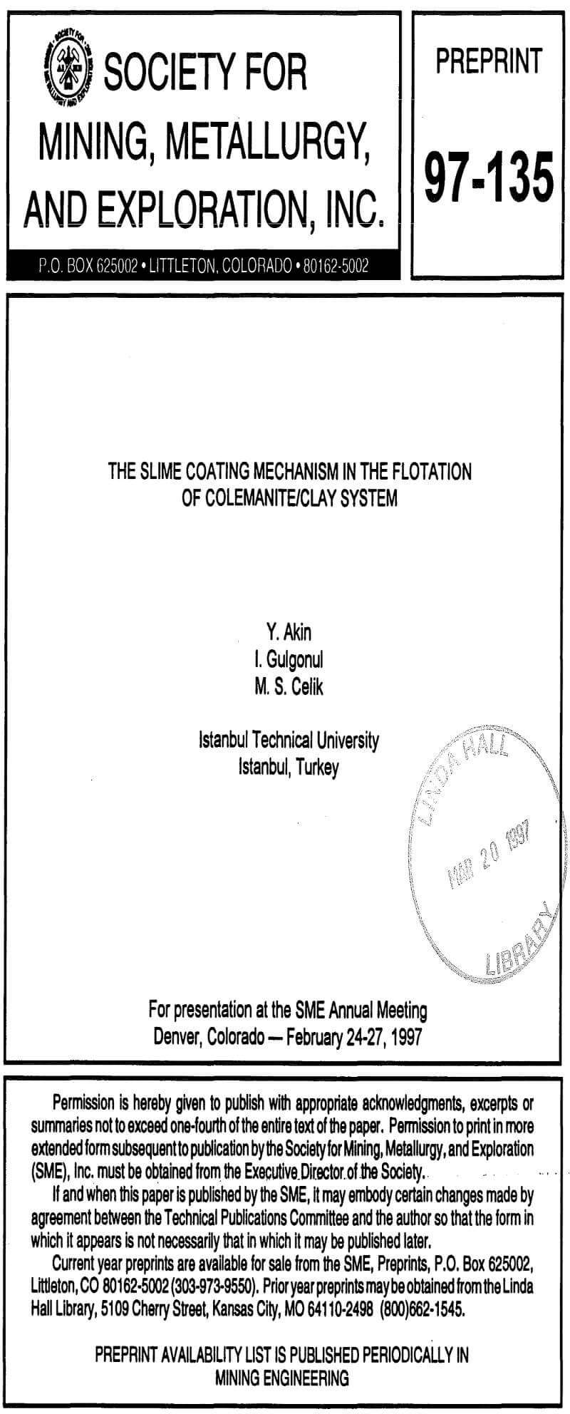 the slime coating mechanism in the flotation of colemanite clay system