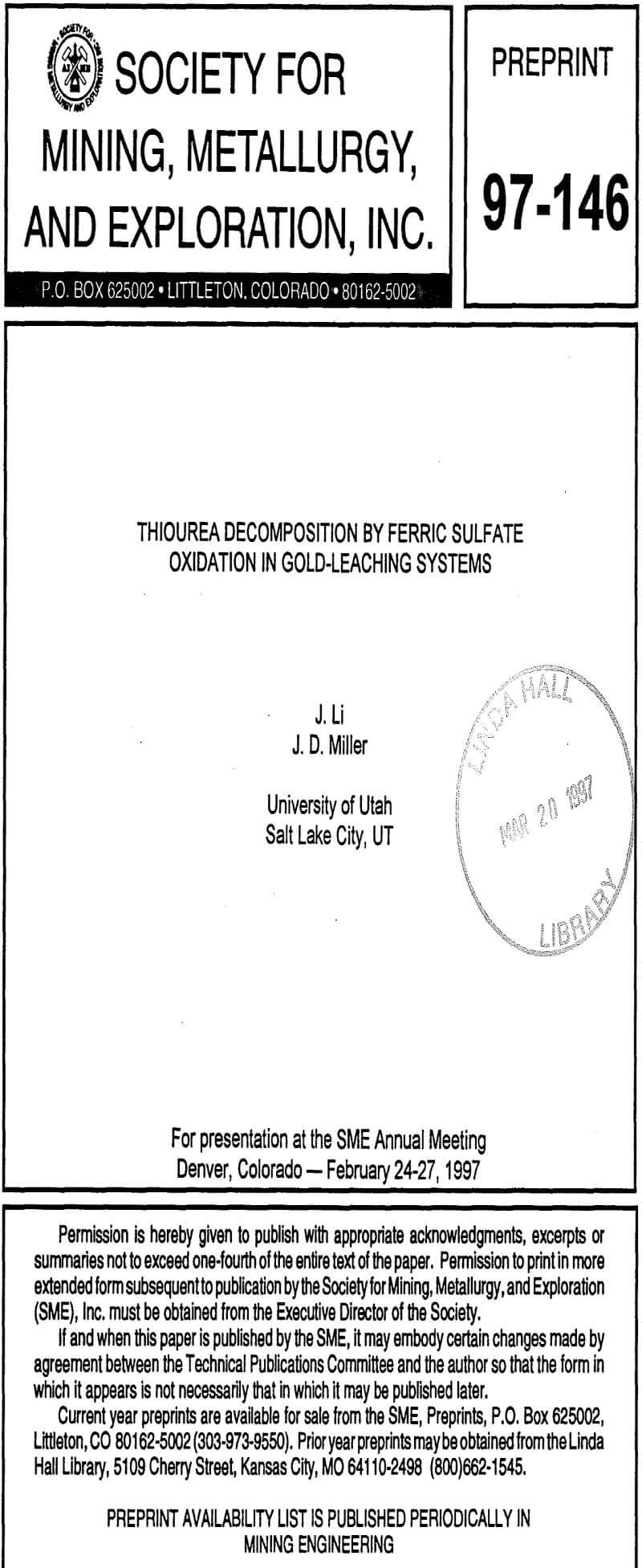 thiourea decomposition by ferric sulfate oxidation in gold-leaching systems