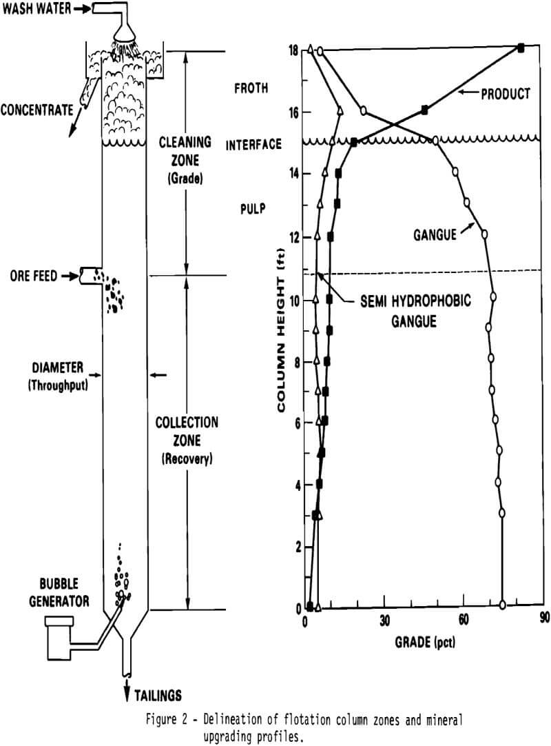 column flotation delineation of flotation column zones