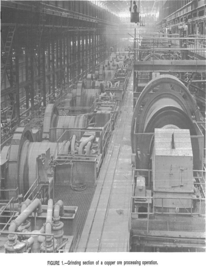 grinding section of a copper ore processing operation