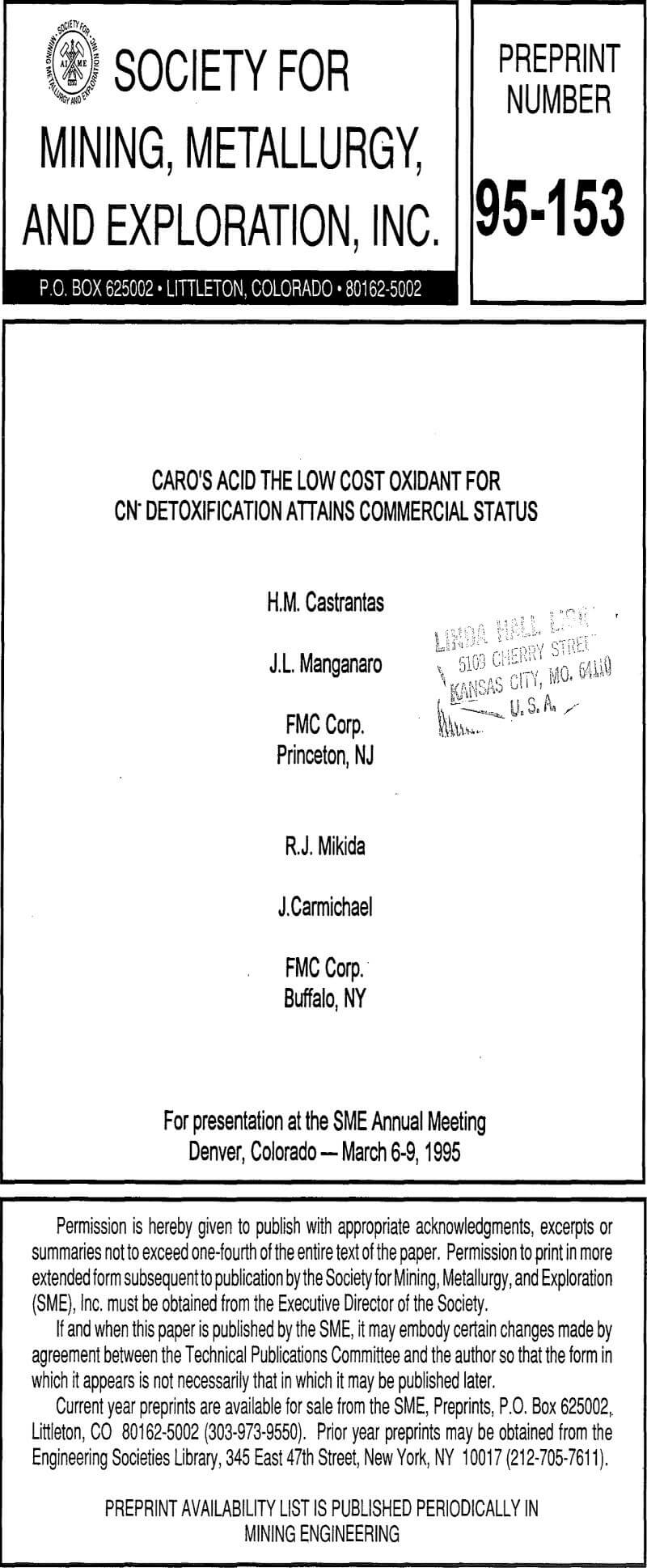 caro's acid the low cost oxidant for cn- detoxification attains commercial status