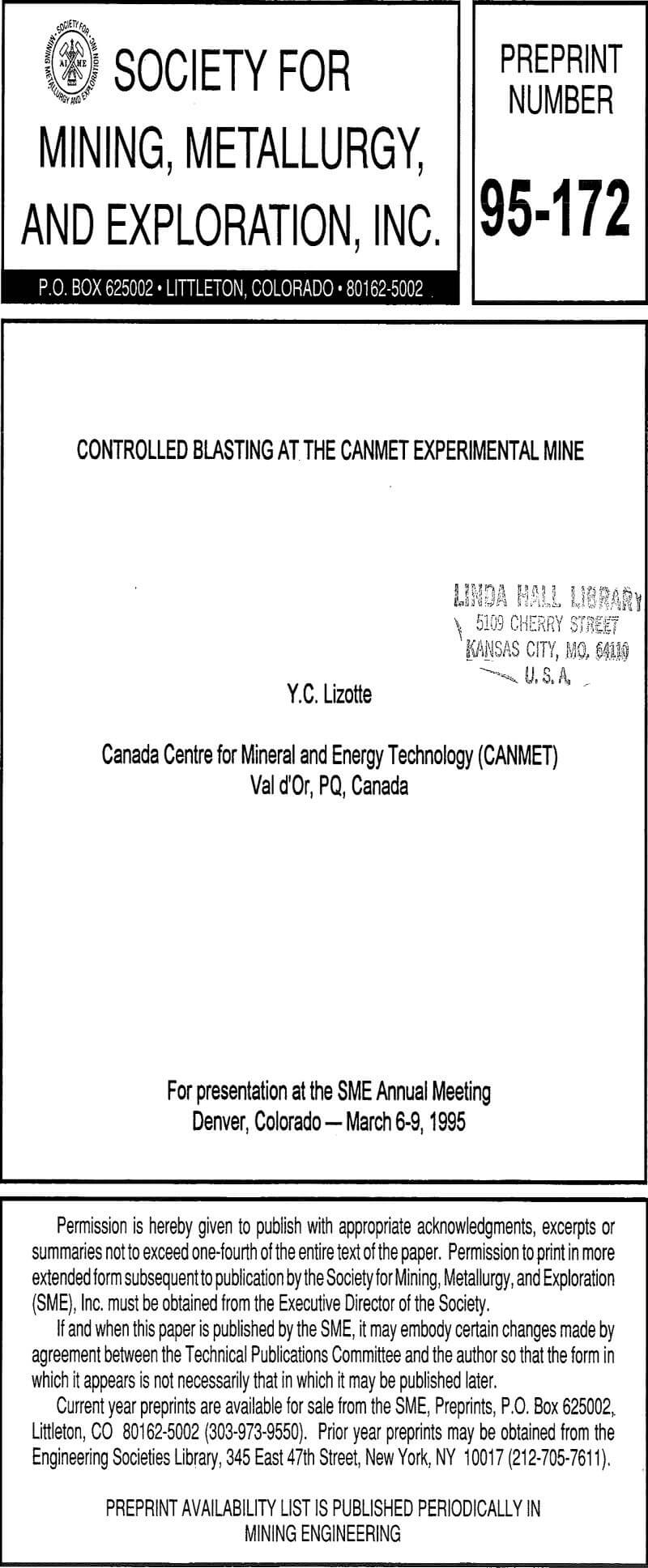 controlled blasting at the canmet experimental mine