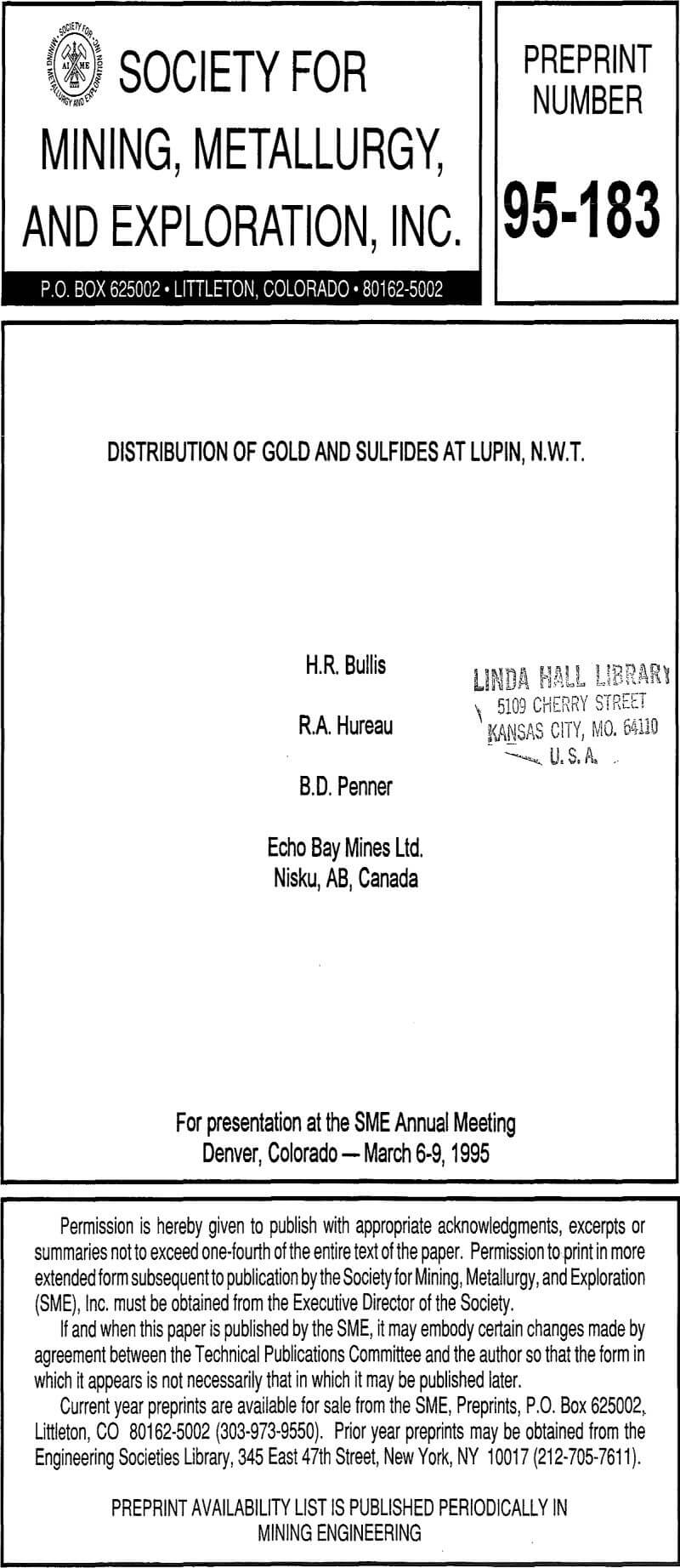 distribution of gold and sulfides at lupin n.w.t.