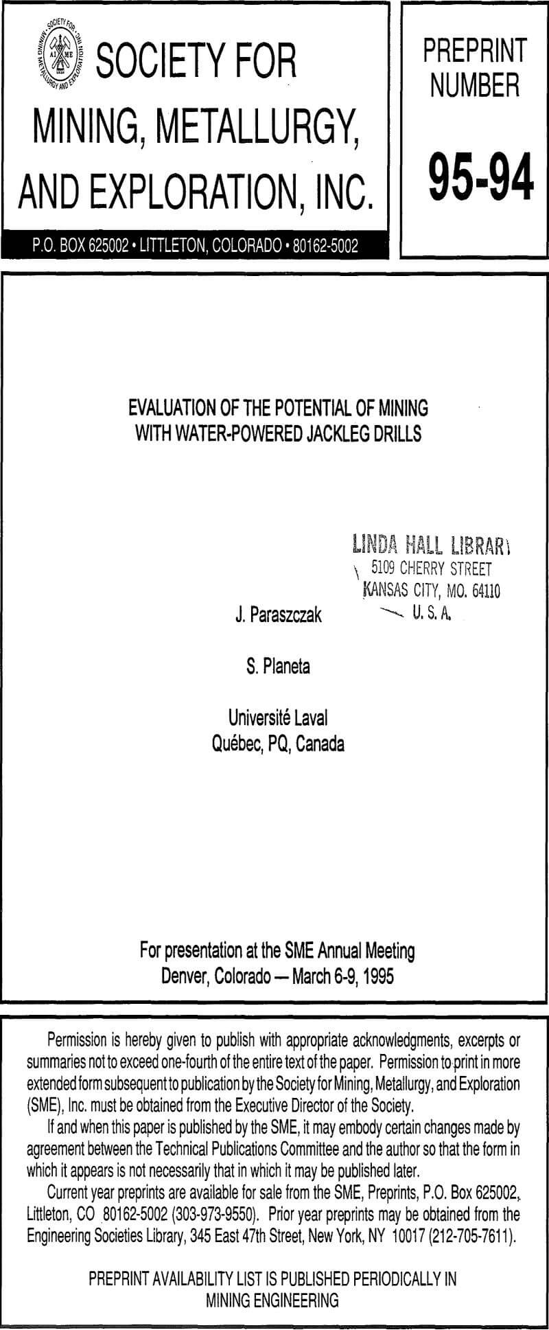 evaluation of the potential of mining with water-powered jackleg drills