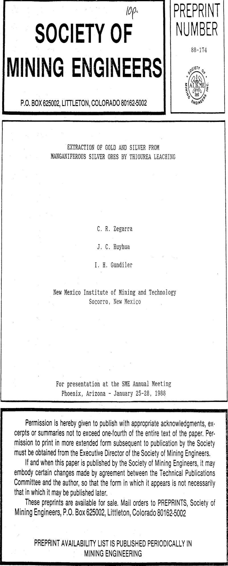 extraction of gold and silver from manganiferous silver ores by thiourea leaching