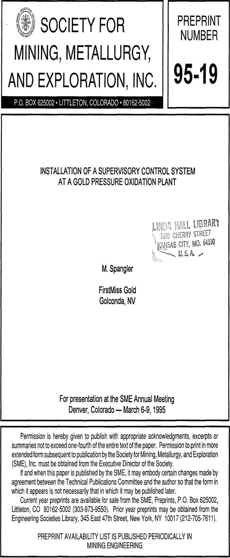 installation of a supervisory control system at a gold pressure oxidation plant