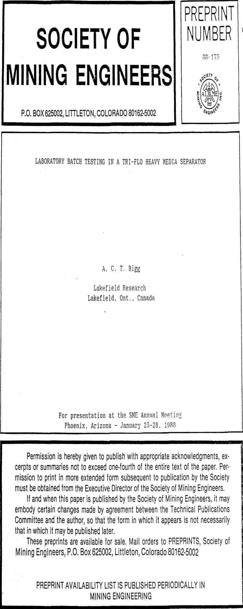 laboratory batch testing in a tri-flo heavy media separator