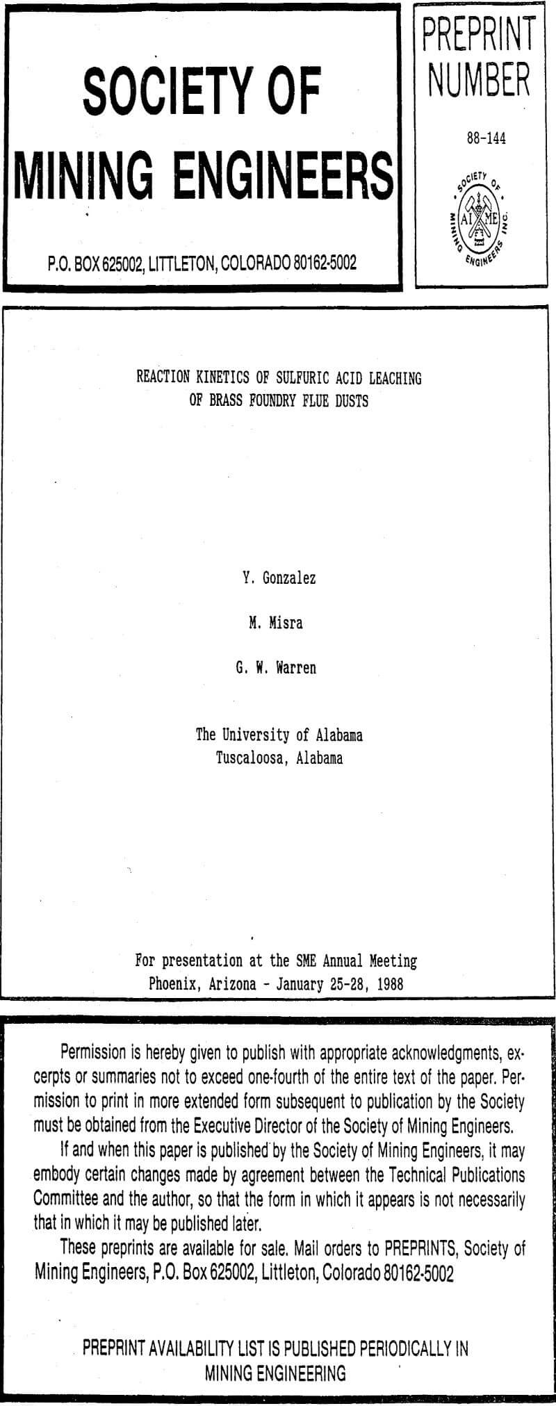 reaction kinetics of sulfuric acid leaching of brass foundry flue dusts