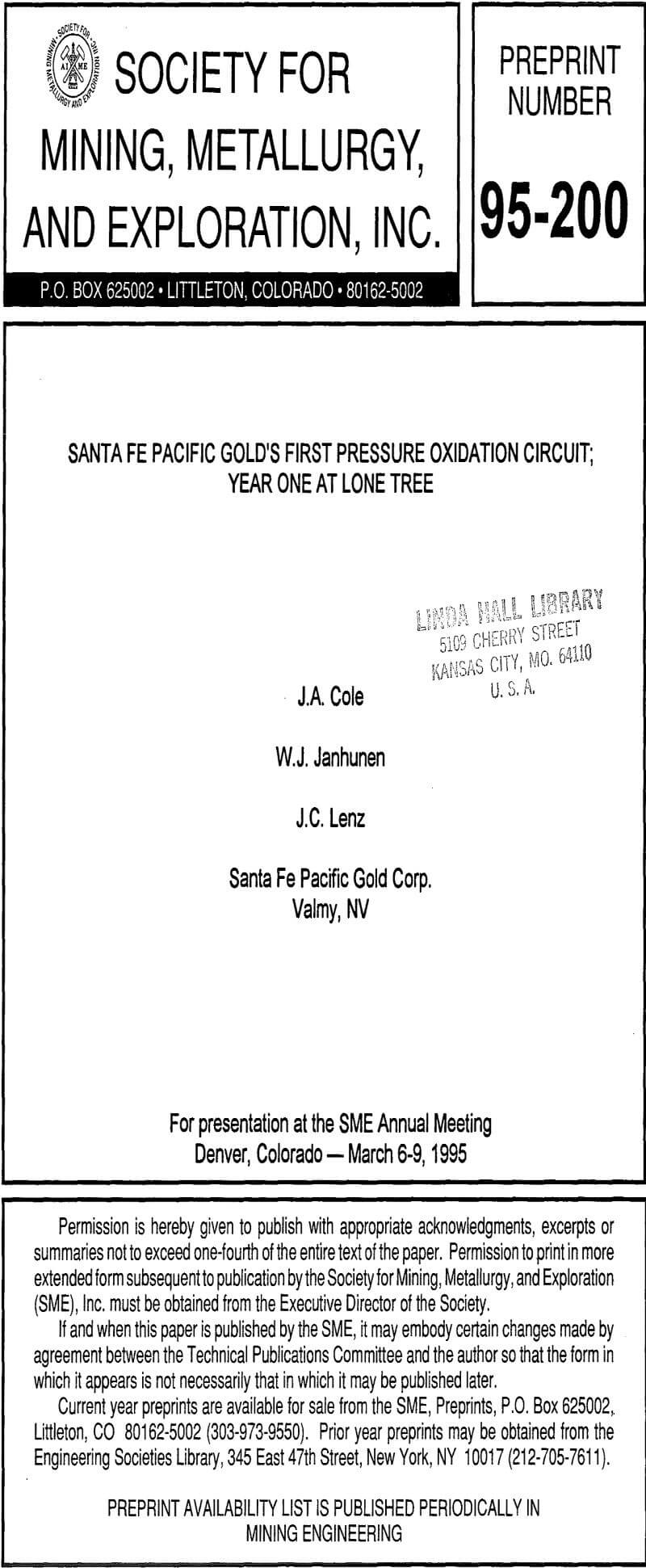 santa fe pacific gold's first pressure oxidation circuit year one at lone tree