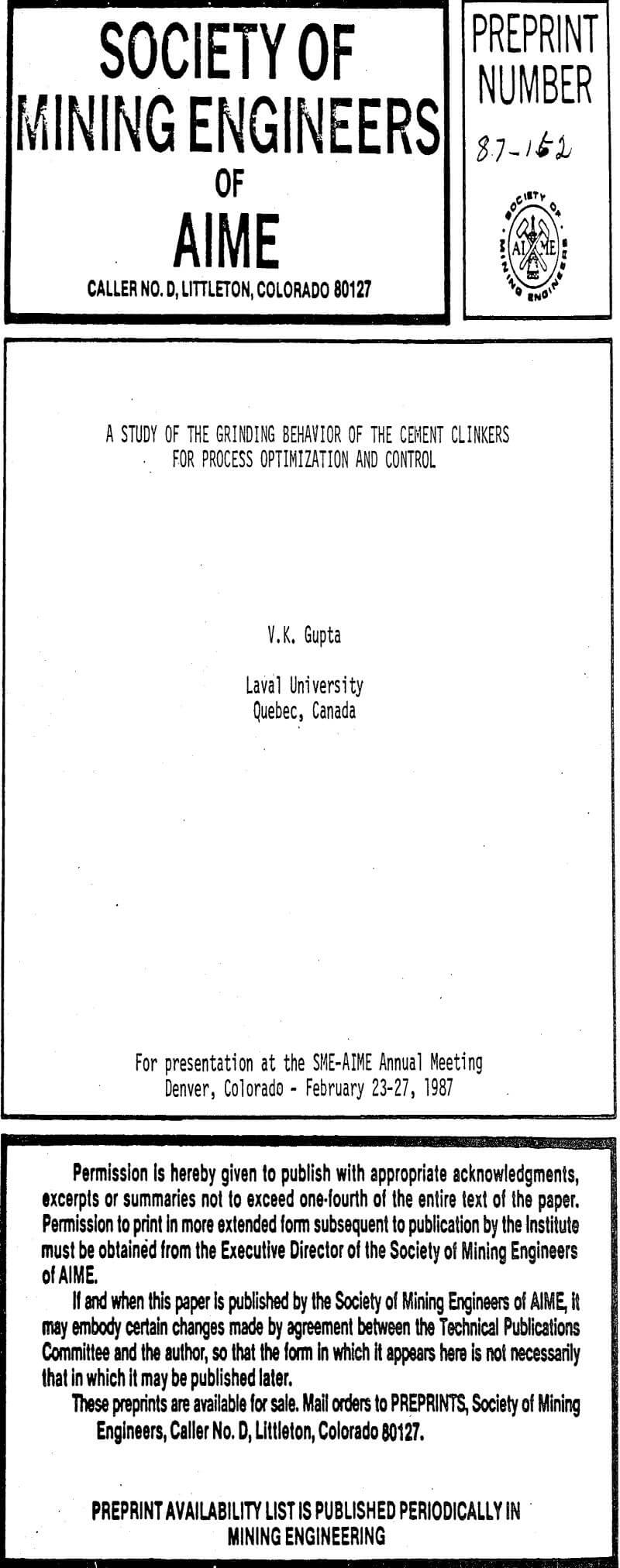 a study of the grinding behavior of the cement clinkers for process optimization and control