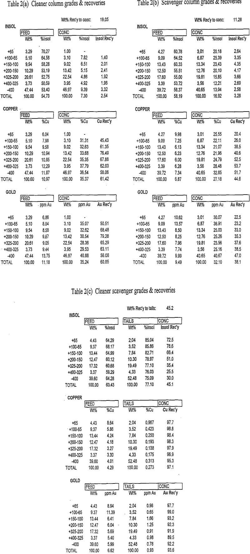 flotation column cleaner column grades