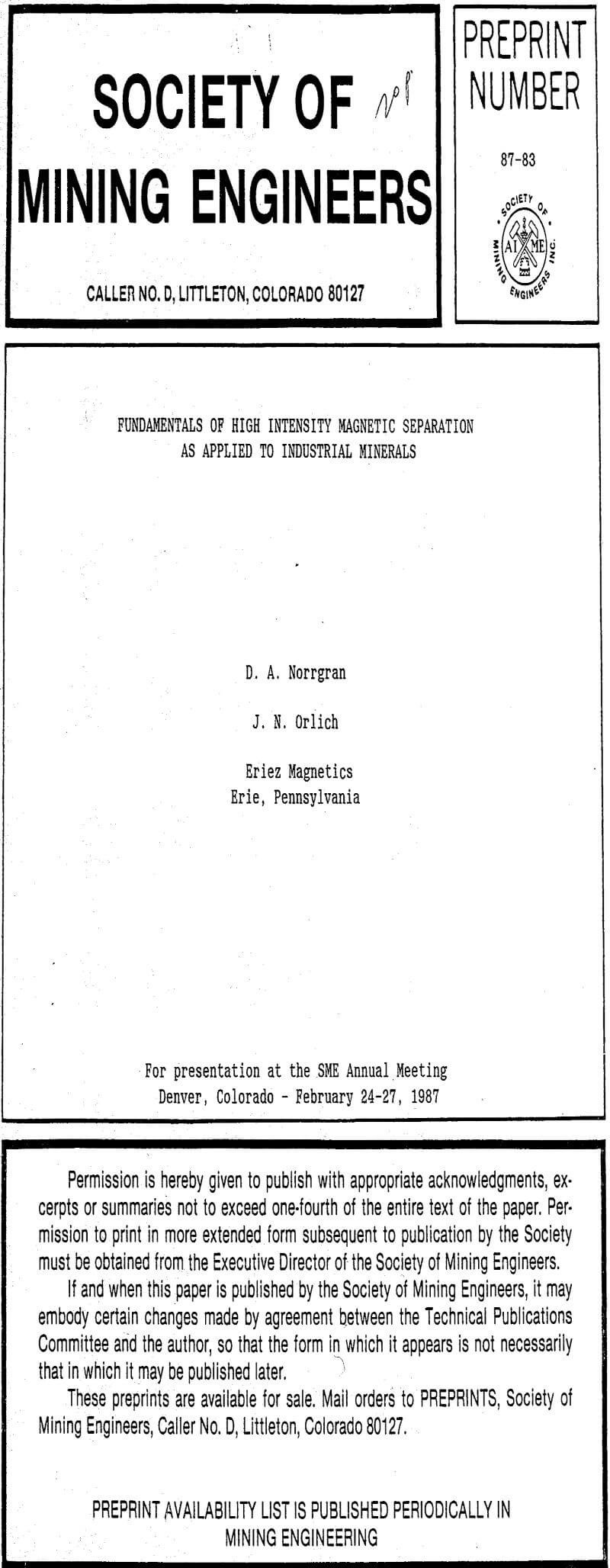 fundamentals of high intensity magnetic separation as applied to industrial minerals